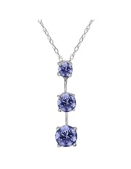 1.66 Ct Genuine Round Blue Tanzanite Gemstone 18k White Gold Pendant 18"