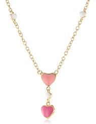 Little Miss Twin Stars Girls 14K Gold Plated Pink, White and Hot Pink Hearts Necklace, 13"