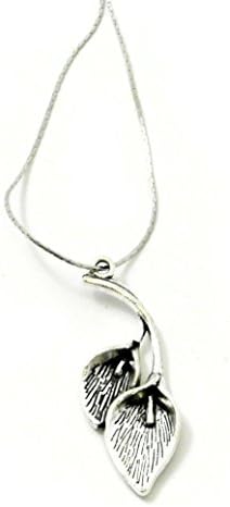 You Accessorize Burnished Antiqued Silver Tone 2 Leaf Sprig Pendant Necklace 17"