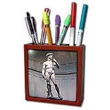 Art - Michaelangelos David Statue - Tile Pen Holders-5 inch tile pen holder