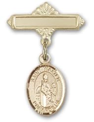 Gold Filled Baby Badge with St. Walter of Pontnoise Charm and Polished Badge Pin
