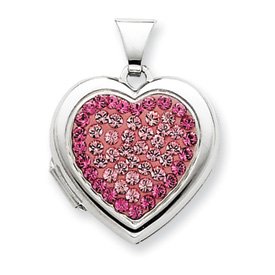 Sterling Silver 18mm Heart Rose/Light Rose Crystal Locket
