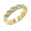 Two-Tone Plated Brass Young Line Ring with Clear Cubic Zirconia, Sizes: 5-10