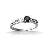14K White Gold Genuine Round Black Onyx and Diamond Ring
