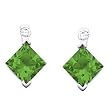 14K White Gold Chatham Created Emerald and Diamond Earrings