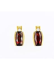 14K Gold Garnet and Diamond Bezel Set Post Earrings