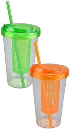 Travel Mug Set Fruit Infuser Cup Smoothie & Shaved Ice Cup Pack of 2 Beverage Mugs with Infuser Tube