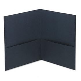 Two-Pocket Portfolio, Embossed Leather Grain Paper, Dark Blue