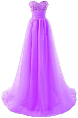 ESY Women's A Line Sweetheart Lace-up Beaded Chiffon Formal Gown Light Purple US16