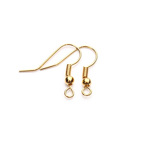 Linsoir Beads Iron Wire Earring Hooks with Large Loop Packed of 200 Gold Plated