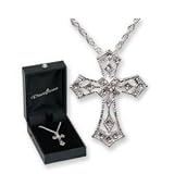 Byzantine Silver Crystal Cross Pendant With Austrian Crystals and Necklace