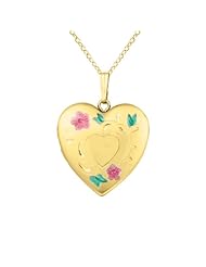 Gold over silver SS & Yg Plated Heart Shaped Locket w/ Flowers Necklace