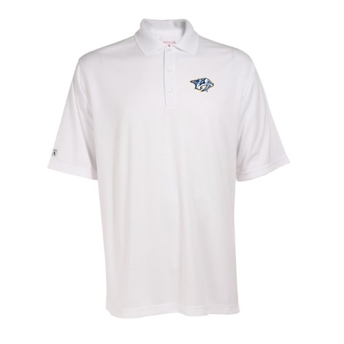 Antigua Men's NHL Nashville Predators Exceed Desert Dry Xtra-Lite Short Sleeve Polo, White, X-Large