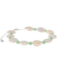Sterling Silver Coin Freshwater Cultured Pearl and Aventurine Bracelet, 7"+2" Extender