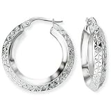 Image of 9ct White Gold Hoop Earrings with Diamond-Cut and Polished Finish. Beautiful presentation gift box and anonymous outer packaging. Money back if not 100% delighted
