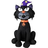 Gemmy Airblown blow up 4 feet Halloween dark Cat along with Witch loath Yard Art