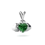 14K White Gold Heart Created Emerald Celtic Claddagh Pendant