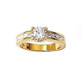 Product icon of Damen Ehering Solitär Zirkonia Gold-plattiert - Größe