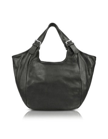 Julia Cocco' Black Double Buckle Strap Tote Bag