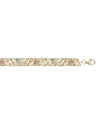 Womens Tricolor Gold Swirl Design Bracelet in Black Hills Gold Motif, 7.50"