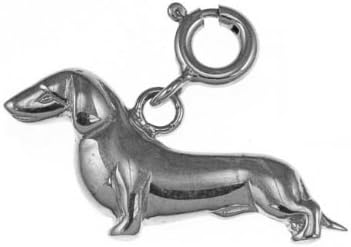 Genuine 14k White Gold Dauchshund Dog Charm Pendant. (approximate weight 1 grams)