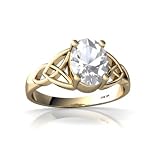 14K Yellow Gold Oval Genuine White Topaz Celtic Trinity Ring