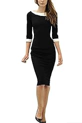 Above the Knee Polyester/Spandex Stretchy Vintage Fitted Scoop Neck Bodycon Dress/Club Dress/Evening Dress/Prom Dress/Wedding Party Dress 