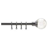 16 19mm Extendable Metal Curtains Pole Crackle Glass Finial Silver Effect 180 330cm