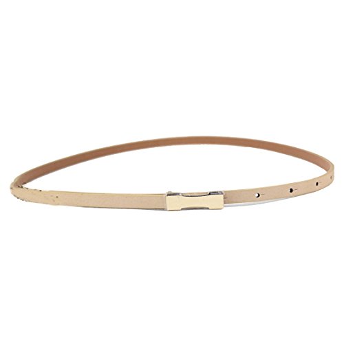 Outtop Women's Elegant Slim Thin Leather Belt Lichee Pattern Gold Buckle (Khaki)