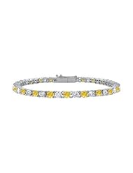 14K White Gold Yellow Sapphire and Cubic Zirconia Prong-Set Tennis Bracelet 3.00 CT TGW