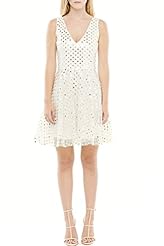 Sophisticated Polka Dot Print Fall Flutter Fit-and-Flare Babydoll Mesh Sequined Polyester Party Dress 