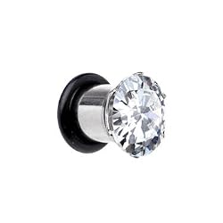 0 Gauge Stainless Steel Cubic Zirconia Plug