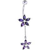 Violet Gem DUAL LILY Dangle Belly Button Ring