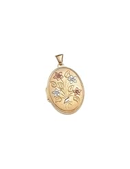 28.75x19.5 mm Two-Tone Floral Spray Locket in 14K Yellow Gold