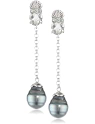 Sterling Silver Green Amethyst and 10-11mm Tahitian Cultured Pearl Drop Earrings