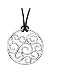Sterling Silver Black Leather Diamond Scroll Necklace