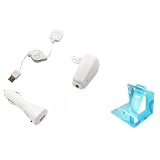 3 in 1 White Retractable Iphone Ipod Charger Set with Home Wall Charger Car DC Charger Power Adapter Charging USB Data Cable for Apple Ipod Touch 1st Gen 1G 1 Generation Comes with FREE Universal Phone Stand Wireless Phone Accessory newly