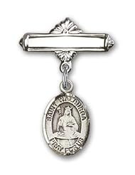 Sterling Silver Baby Badge with St. Walburga Charm and Polished Badge Pin
