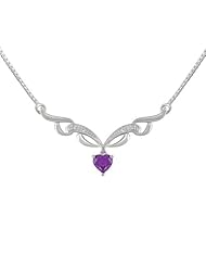 9ct White Gold 0.36ct Amethyst & Diamond 42cm Heart Necklace
