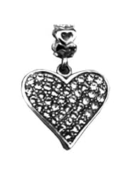 Best Gift for Christmas, Sterling Silver Swarovski White and Black (Double Sides )Pave Heart Pendant Dangle Charm , Fits Pandora and All Brands Charm Bead Bracelets and Necklaces.