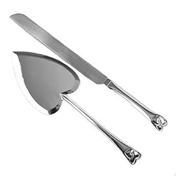CAKE KNIFE/SERVER SET, HEART HANDLE, SILVER PLATED.