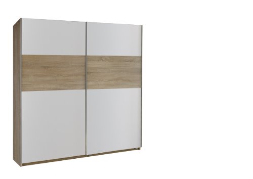 Wimex 058771 Schwebetürenschrank Arena 200 x 179 x 59 cm, Front alpinweiß, Korpus und Absetzung Eiche sägerau-Nachbildung
