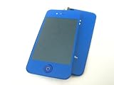 Apple iPhone 4 S 4S 4GS ~ Deep Blue Full LCD Screen Display + Touch Screen Digitizer Front Glass Pad Plastic Lens Part Assembled Together + Full Plastic Glass Back Battery Cover Door Case Housing Fascia Plate Panel ~ Mobile Phone Repair Parts Replacement