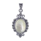 Oval Mother of Pearl Marcasite Sterling Silver Pendant Charm