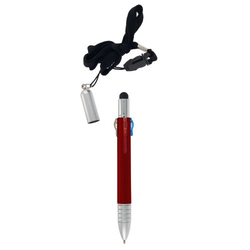 Monteverde S-107 5-In-1 Ballpoint Pen with Top Stylus and Safety Clasp, Red