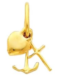 14K Yellow Gold Tiny Faith, Hope, and Charity Charm Pendant