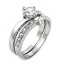Sterling Silver Wedding Ring Set with Heart Shaped Cubic Zirconia