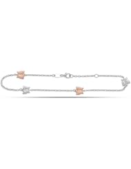 14K Yellow Gold And Sterling Silver Dangling Hearts Anklet (10 Inches)