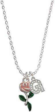 Pink Rose Flower Initial - G - Sophia Necklace