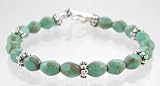 Sterling Silver Bali Beads & Turquoise Czechoslovakian Glass Bracelet, #9547